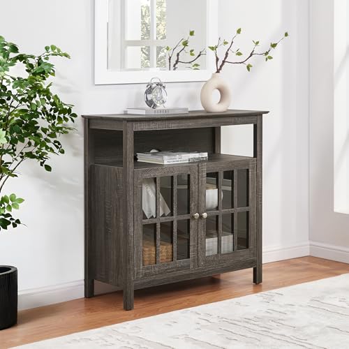 Convenience Concepts Big Sur Highboy TV Stand 36" - Modern Entertainment Center For TVs up to 40", Storage Cabinet for Dining, Living Room, & Entryway, Console Hall Table with Shelves, Weathered Gray - color: Weathered Gray