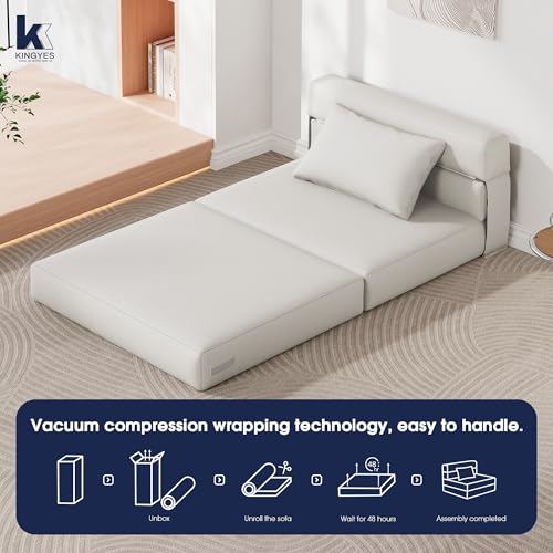 3-in-1 Foldable Chair Bed, Folding Sleeper Chair with Back Cushion, Convertible Sofa Bed for Adults, Cream Beige - color: Beige, size: Modern