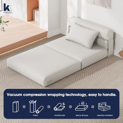 3-in-1 Foldable Chair Bed, Folding Sleeper Chair with Back Cushion, Convertible Sofa Bed for Adults, Cream Beige - color: Beige, size: Modern