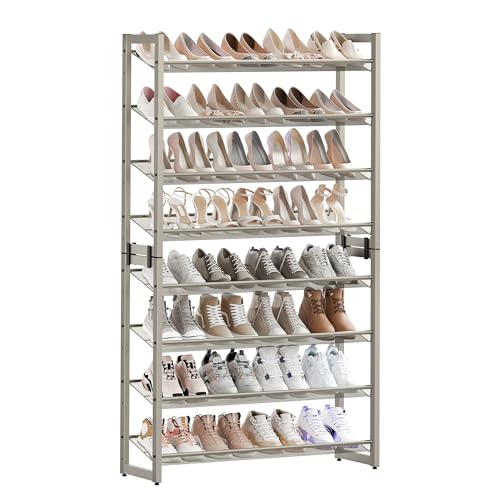 SONGMICS Metal Shoe Rack, 8-Tier Shoe Orgainzer, Holds 32-40 Pairs | Set of 2, Stackable Shoe Shelf for Garage, Adjustable Flat or Angled Shelves, Cappuccino Beige, DARREN Collection ULMR008L01 - color: Cappuccino Beige, size: 8 Tiers (36.4"W)