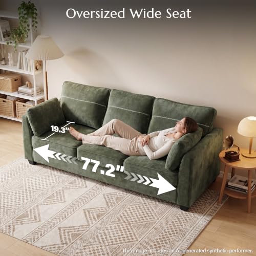 89" Sofa, Chenille 3-Seater Sofa with 2 Pillows, Green | Easy Assembly, Pocket Spring Cushions, Comfy Modern Small Couch for Living Room, Bedroom, Apartment, Office - color: Green, size: 89" 3-Seater Sofa