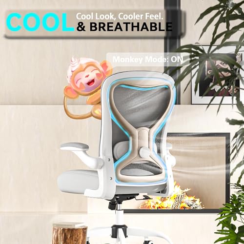 Ergonomic Home Office Chair, 4-Way Lumbar, Thick Cushion, 330LBS | Adjustable Lumbar (up/down/in/out), Rocking Mesh Back, Flip-up Arms, Easy Assembly, Ideal for home offices & small workspaces - color: Gray+champagne