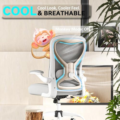 Ergonomic Home Office Chair, 4-Way Lumbar, Thick Cushion, 330LBS | Adjustable Lumbar (up/down/in/out), Rocking Mesh Back, Flip-up Arms, Easy Assembly, Ideal for home offices & small workspaces - color: Gray+champagne