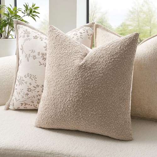 Topfinel Neutral Cream Contrast Color Boucle Pillow Cover Set of 4 Complete Sofa Layering Set Modern Farmhouse & Neutral Chair Sofa Couch Bedding Room Decor (12"x20"x2,18"x18",20"x20") - color: Neutral, size: 20" x 12" (Pack of 4)