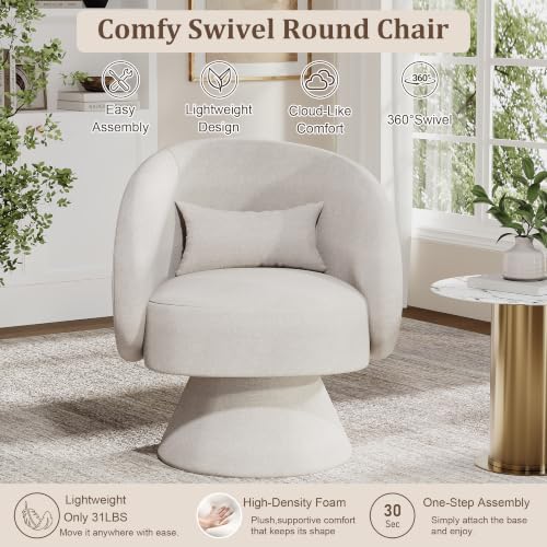 Swivel Barrel Chair Set of 2 , 360 Degree Small Accent Chair, Linen Beige | Modern 360 Degree Swivel Barrel Chair Set, Comfy Small Vanity Accent Chair with Pillow for Living Room,Bedroom,Office - color: Beige White