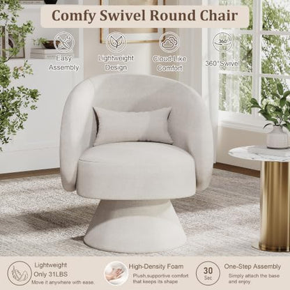 Swivel Barrel Chair Set of 2 , 360 Degree Small Accent Chair, Linen Beige | Modern 360 Degree Swivel Barrel Chair Set, Comfy Small Vanity Accent Chair with Pillow for Living Room,Bedroom,Office - color: Beige White
