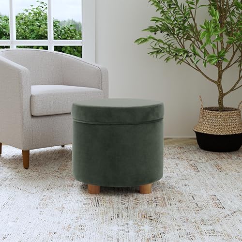 HomePop 19" Round Storage Ottoman - Loden Green Velvet - color: Loden Green