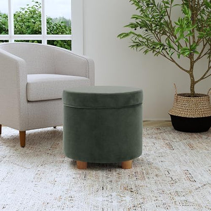 HomePop 19" Round Storage Ottoman - Loden Green Velvet - color: Loden Green