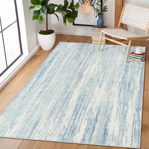 3x5 Rug Washable Area Rugs Low Pile Non Slip Modern Abstract | Small Throw Carpet for Entryway Bedroom Living Room Kitchen Bedside Entry Floor Indoor Accent Neutral Blue - color: Blue, size: 3' x 5' (Rectangular)
