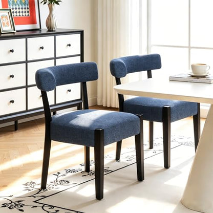 RNKSFX Upholstered Dining Chairs Set of 2, Walnut Wooden Kitchen & Dining Room Chairs, Mid Century Modern Fabric Farmhouse Dining Chairs Oversized Sturdy Rounded Chairs Curved Back, Blue - color: Blue