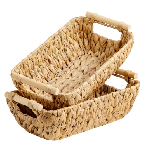StorageWorks Small Storage Basket, Seagrass Woven Basket for Gifts | Wicker Storage Baskets for Shelves, Baskets with Wooden Handles, 2-Pack Gifts Basket for Home Decor, Hand-Woven Basket - color: Natural(Water Hyacinth), size: Small