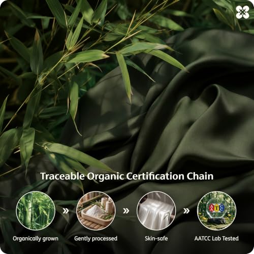 Bedsure PureWoven 100% Organic Bamboo Cooling Duvet Cover Set, Queen, Green | Silky, Soft, Luxury, for Hot Sleepers, 300TC, Button Closure, 3 Pieces with 2 Pillow Shams(No Insert), 90" X 90" - color: Olive Green, size: Queen