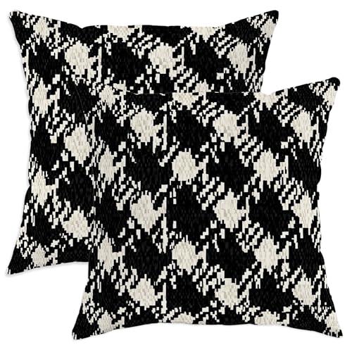 Houndstooth Throw Pillow Covers Set of 2, Modern Contemporary Geometric Abstract None Black with Hidden Zipper Pattern Pillow Covers for Living Room Apartment Bed Sofa Decor 26x26 Inch - size: 26" x 26" (Pack of 2)