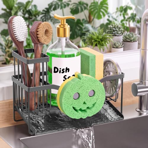 Fssvcd Kitchen Sink Caddy Organizer Sponge Holder for Kitchen Sink | Rustproof Brush and Smile Holder with Stainless Steel Tray for Sponge, Soap Dispenser Storage Accessories