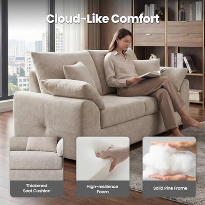 MALOL 75.6" Cloud Boneless Sofa, Loveseat Couches with 4 Pillows, Modern Living Room 2 Seater Sofa for Small Space, Apartment, No Assembly, Camel - color: New Camel, size: 75.6"