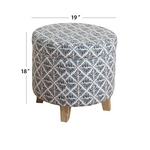 HomePop 19" Round Storage Ottoman with Flared Legs - Navy Blue Geometric - color: Sea Salt Blue