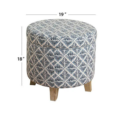 HomePop 19" Round Storage Ottoman with Flared Legs - Navy Blue Geometric - color: Sea Salt Blue