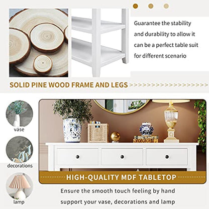 Modern Console Table, Pine Solid Wood Sofa Table with 3 Drawers and 2 Shelves, Entryway Table Sideboard Buffet Table for Living Room, 220 LBS Weight Capacity, Easy Assembly (Antique White-1) - color: Antique White-1
