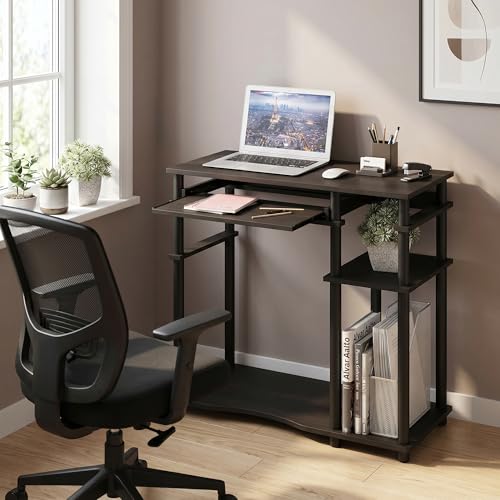 31.5 Wide Gaming Desk with Keyboard Tray, Open Frame Computer Desk with Storage Shelf, Easy Assembly Desk, Office Desk for Bedroom, Home Office, Espresso - color: Espresso/Black, size: 2 Shelf
