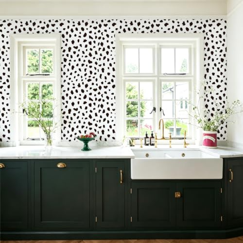 Yasinet Black Peel and Stick Wallpaper Black and White Wallpaper | 17.3"×118 " Polka Dot Contact Paper Modern Removable Self Adhesive Wall Paper Waterproof for Bathroom Bedrrom Cabinet Vinyl - color: Black/White, size: 17.3"×118.6''