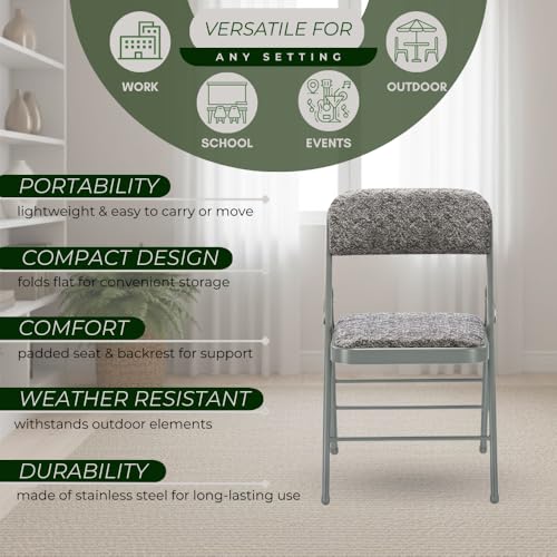 Pack of 2 (Fabric/Vinyl) Steel Frame Metal Foam Padded Folding Chairs (Black, Gray, White) (2-Pack - Fabric Gray) - color: 2-pack - Fabric Gray