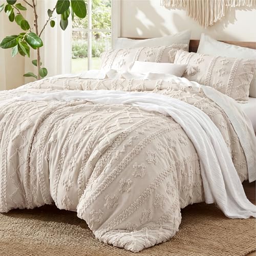 Bedsure Tufted Boho Comforter Set Twin Size - Ivory Boho Bed Set, GentleSoft™ 2 Pieces Farmhouse-Style Embroidery Bedding, Gifts for Woman, Soft Jacquard Twin Comforter for All Seasons - color: 11 - Ivory - Elegant, size: Twin/Twin XL