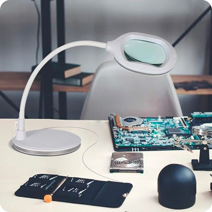 Brightech LightView Pro Magnifying LED Desk Lamp with Light, Hobbies & Reading, Flexibility & Durability Magnifying Floor Lamp, 3 in 1 LED Light Glass Magnifier, Work Light for Pro Uses - White - color: White