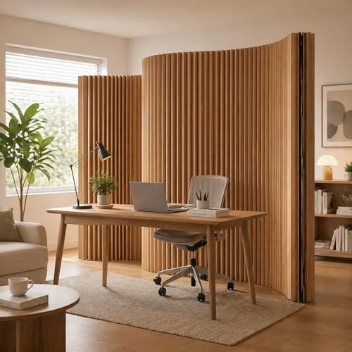Accordion Room Divider, Folding Paper Partition Wall Divider | Freestanding Privacy Screen for Office, Commercial Layout, Home & Clothing Store, Easy to Store-Borwn, L79in x H70in - color: Borwn, size: 79"L x 70"H