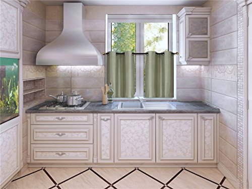 Elegant Home 2 Panels Tiers Grommets Small Window Treatment Curtain Faux Silk Insulated Blackout Drape Short Panel 28" W X 36" L Each for Kitchen Bathroom or Any Small Window # D24 (Sage Green) - color: Sage