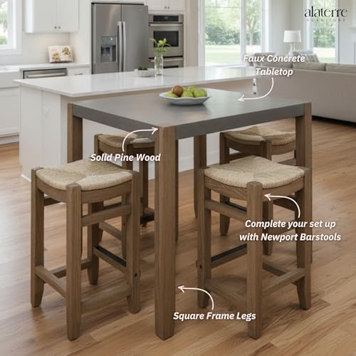Alaterre Furniture Newport Dining Table for 4, Gray/Amber, 42” x 36” | Rustic Industrial Kitchen Table with Faux Concrete Top and Light Wood Legs for Dining Room or Kitchen