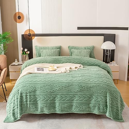 YUSOKI Sherpa Fleece Queen Size Blanket, Sage Green, 90"x90" | 3D Stylish Design,320GSM, Non-Shedding, Lightweight for All Season Use, stays fluffy after repeated washes, Perfect Gifts - color: Sage Green-(without Pillows), size: Queen (90" x 90")