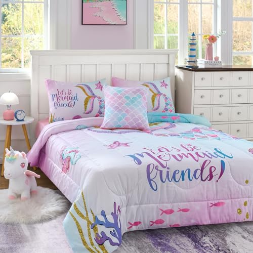Cokouchyi Twin Size Comforter Set for Girls, 5-Piece Bed in a Bag, 3D Colorful Mermaid Bedding Comforter Sheet Set, Ultra Soft and Fluffy, Mermaid - color: Mermaid 5-piece, size: Twin
