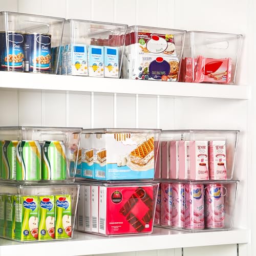 Vtopmart 6 Pack Clear Stackable Storage Bins with Lids, Large Plastic Containers with Handle for Pantry Organizer and Storage,Perfect for Bathroom,Cabinet,Kitchen,Fridge,Closet Organization - size: L( 11"L x 7.5"W x 6"H)