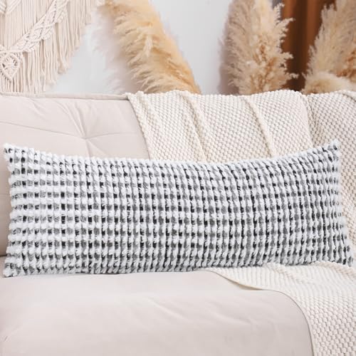 LUOYEHK Boho Throw Pillow Covers 14x36 Inch Chenille Tufted Pillowcase Farmhouse Neutral Cushion Covers for Couch Sofa Bed Living Room, Black Gray (1 Piece) - color: Black Gray, size: 36" x 14" (Pack of 1)