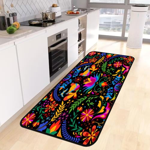 Floral Mexican Birds Kitchen Rug,Kitchen Runner Rug Non Slip Washable Standing Desk Mat Laundry Room Runner Rug Area Rugs for Floor Bathroom,Hallway,Office,Sink,Mudroom 20''x48'' - color: Best Floral Birds, size: 48x20 in