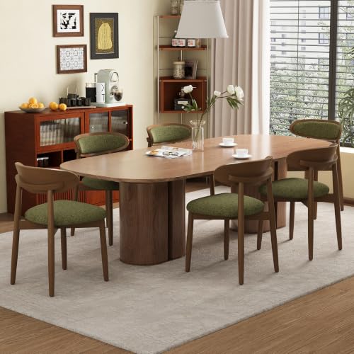 Wooden Dining Chairs Set of 6, Modern Fabric Upholstered Dining Room Chair, Kitchen Side Chairs, Farmhouse Dinner Chair with Curved Back for Kitchen, Green - color: Green, size: Set of 6