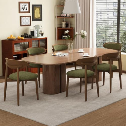 Wooden Dining Chairs Set of 6, Modern Fabric Upholstered Dining Room Chair, Kitchen Side Chairs, Farmhouse Dinner Chair with Curved Back for Kitchen, Green - color: Green, size: Set of 6