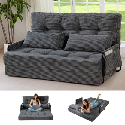 MAXYOYO Adjustable Folding Sofa Bed Couch with 2 Pillows, Dark Grey | Multi-Functional Bean Bag Bed, 5-Position Foldable Lazy Floor Sofa Bed with Armrest, Versatile Floor Seating for Reading - color: Dark Grey