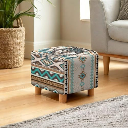 Aztec Tribe Geometric Wolf Print Stretch Ottoman Cover Square Ottoman Cover Slipcover Soft Footrest Stool Covers, Removable Anti-Slip Footstool Protector Covers for Living Room - color: Aztec Tribe Geometric Wolf