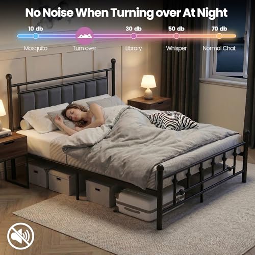 Velvet Upholstered Full Bed Frame with Headboard | 14-inch Underbed Storage, 13 Metal Slats, 9 Support Legs, Noise-dampening Strips, No Box Spring Needed - size: Full