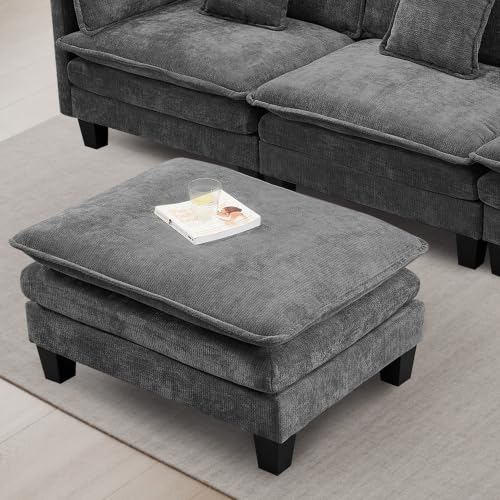 Opiesit Ottoman for Sectional Cloud Couch, Chenille Ottoman for Deep Seat Modular Sofa for Apartment, Living Room and Bedroom, Grey - color: Grey, size: 25.6"D x 35"W x 19.7"H
