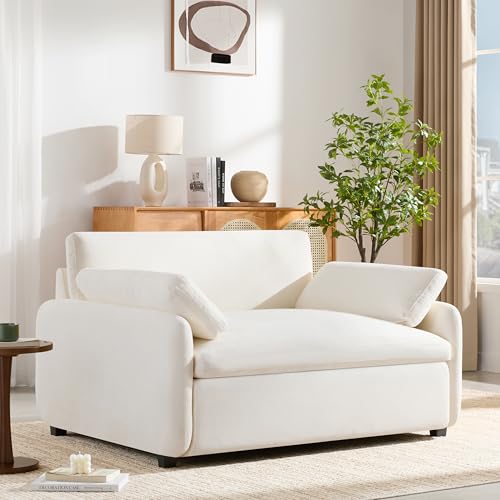 Merax 50 x 43 Oversized Chenille Single Sofa Chair,Wide and Deep Seat Accent Chair,Modern Upholstered Comfy Couch with Pillows for Living Room,Apartment,Bedroom,Cream - color: Cream