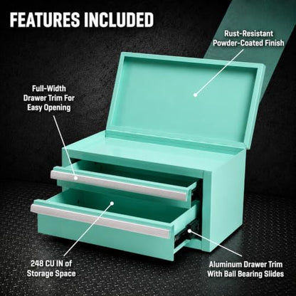 Mini 2-Drawer Steel Tool Box Teal Color - color: Teal, size: 2 Drawer