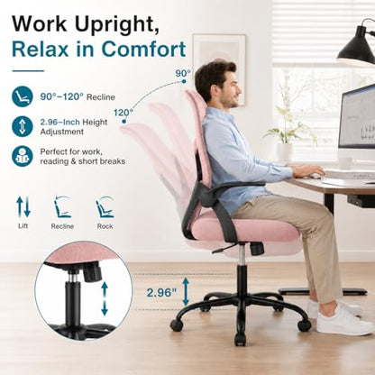 Ergonomic Office Chair, Home Office Desk Chair, Breathable Mesh Desk Chair with Adjustable Lumbar Support and Flip-up Armrests, Game Chairs, 360° Swivel Desk Chairs for Conference, Meeting Room(Pink) - color: Pink