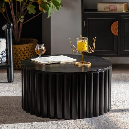 27.56" Round Lift-Top Coffee Table with Hidden Storage & Sturdy Pedestal, Modern Wooden Center Accent End Tea Table, No Need Assemble, Black - color: 27.56" Round Lift-top, Black