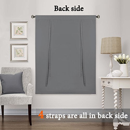 H.VERSAILTEX Blackout Curtain for Windows - Tie Up Curtains and Valances Set Roman Balloon Blind Rod Pocket Short Curtain for Kitchen/Bathroom/Bay Bluish Gray 42W x 63L (Set of 1 Panel) - color: Bluish Gray