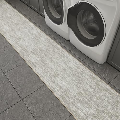 Ottomanson Kitchen Runner Rug 1'10.5" x 6' – Machine Washable Soft Non-Slip Rug, Quick Dry Low Pile Carpet for Kitchen, Bathroom & Entryway, Solid Beige - color: Solid Beige, size: 1'10" x 6' (22" Wide)