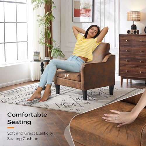 VINGLI Chair Rustic Upholstered Chenille Accent Chair for Living Room, Bedroom, Mid-Century Modern Arm Chair Comfy Reading Chair with Scooped Arms - color: Rustic