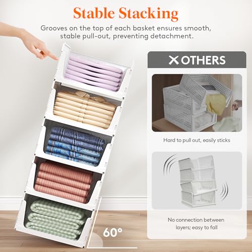 Lifewit Stacking Closet Organizers Shelf for Clothes 6 Pack 16.1" Depth | 16.1" depth, open front basket, top shelf storage bins, store clothing sweater jeans, for Pantry, Kitchen, Dorm