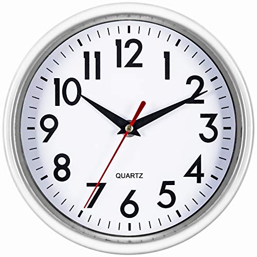 Bernhard Products White Wall Clock 8 Inch Retro Kitchen Silent Non-Ticking Quality Quartz Battery Operated Clock for Home/Office/Classroom/Bathroom/Nursery Room Easy to Read - color: White